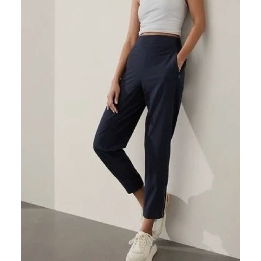 Athleta Brooklyn Stretch Ankle Pants Womens 12 Navy Blue Office Travel Pull On